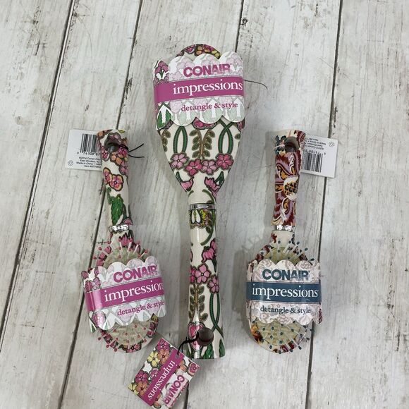 Conair Impressions Detangle Signature Prints Cushion Hair Brush Lot Of 3 -New - Picture 1 of 6